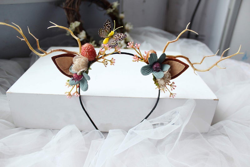 Vivivalue Deer Antler Hair Band with Flowers, Cat Ear Headband, Hairband for Party, Festival, Cosplay, Costume - 1 Count (Pack of 1), 0.1 pounds, Unisex-Adults - Image 3